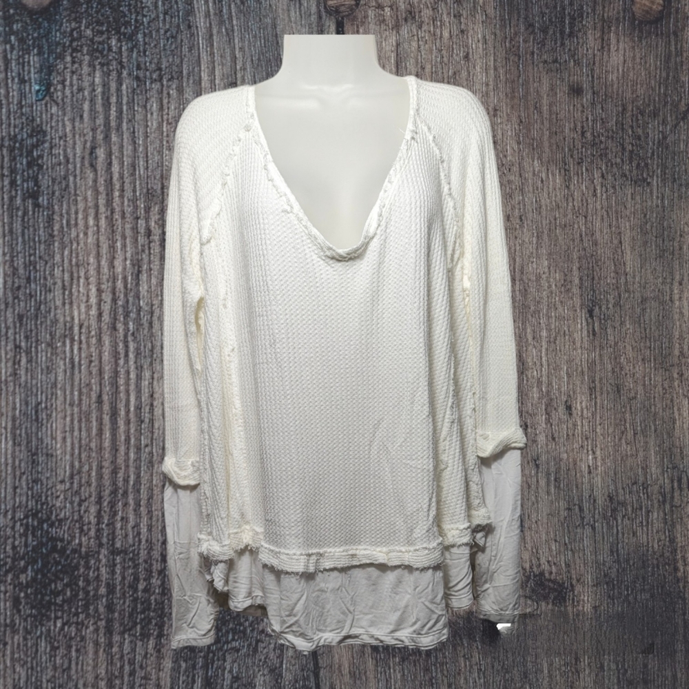 Free People "laguna" White Thermal Long Sleeve Size S Sweater